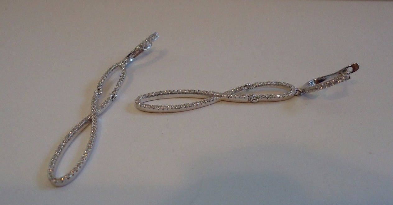 925 STERLING SILVER LADIES DANGLING FIGURE 8 EARRINGS W/ LAB CREATED DIAMONDS