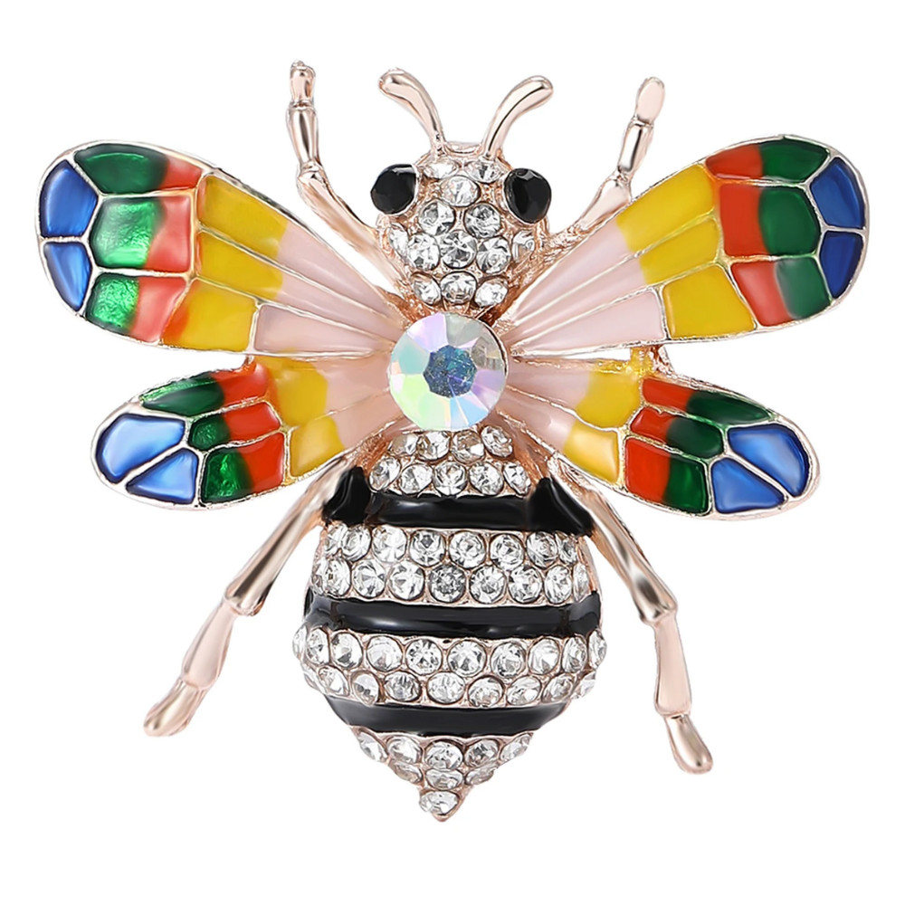 Vintage Cute Bee Gold Brooch Pin Crystal Rhinestone Insect Jewelry Summer Gift