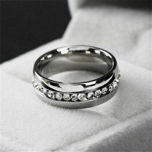 Men/Women CZ Couple Stainless Steel Wedding Ring Titanium Engagement Band 6-13