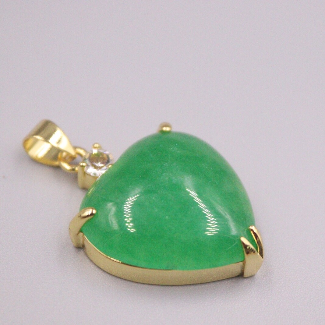 GP Heating Jade Pendant For Women Female Gold Lace Green Heart Lucky Charms