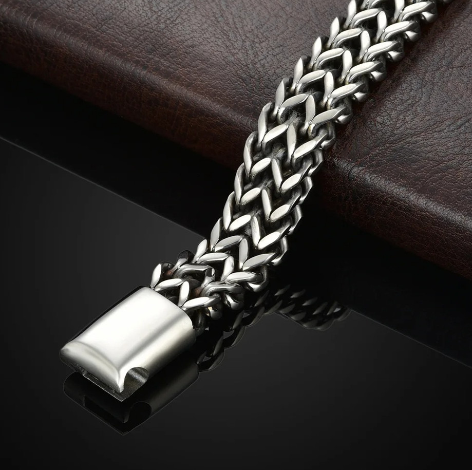 1 pc Stainless Steel Braided Double Row Magnetic Buckle Bracelet