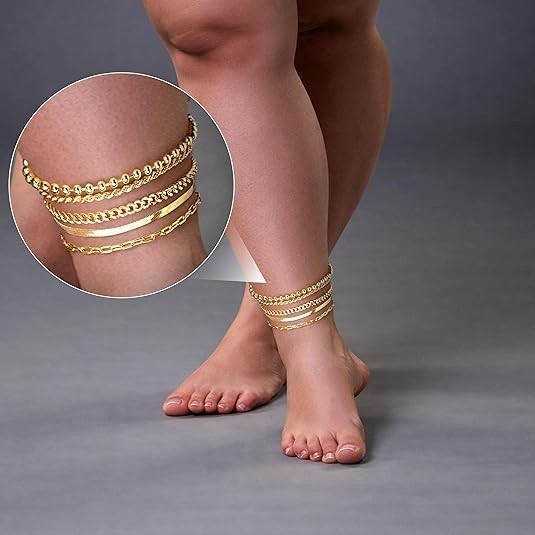 Extra Large Anklets for Women Large Ankle, 14K Real Gold Stack Anklets for Women