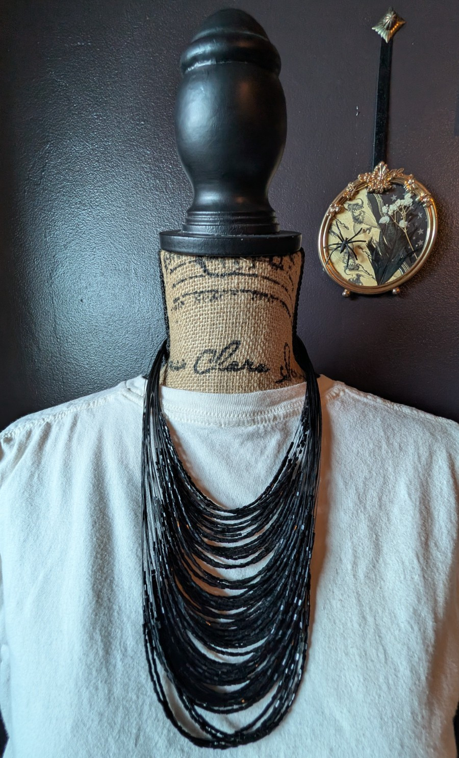 Black Layered Multi-Strand Glass Beaded Statement Necklace, Fashion & Costumes