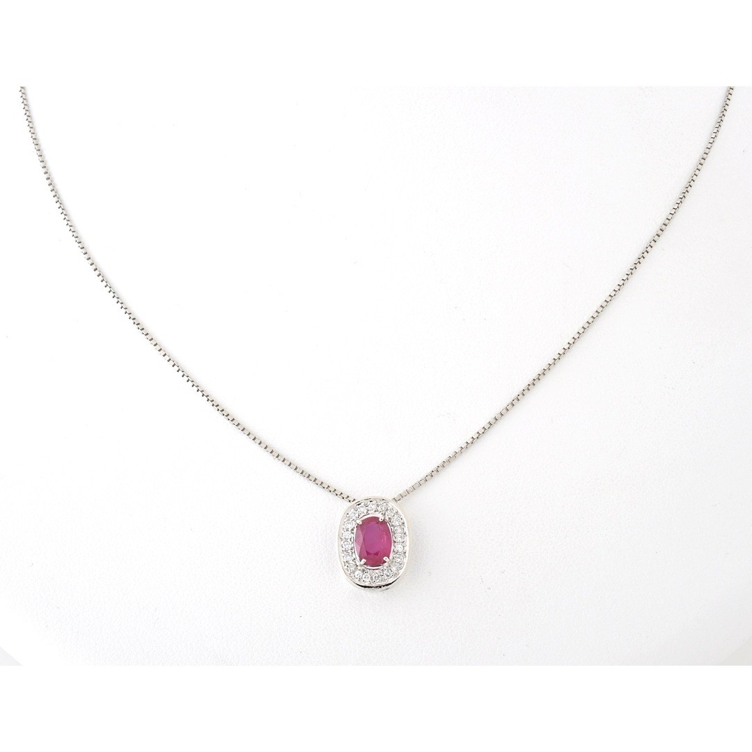 Pt ruby pendant necklace 0.96ct. Diamond 0.15ct.B151812 Used TOMI-0