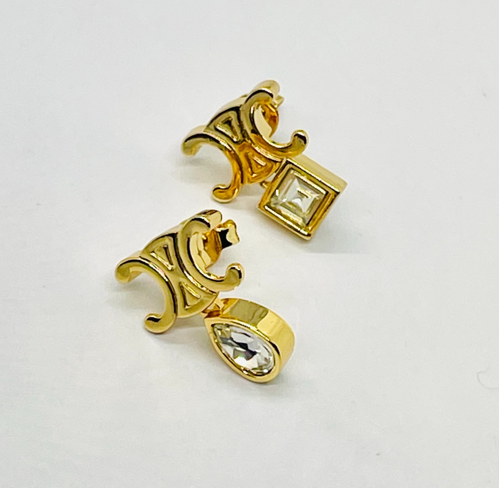 Auth CELINE Monogram Asymmetric Rhinestone Earrings – Pre owned / MH6341