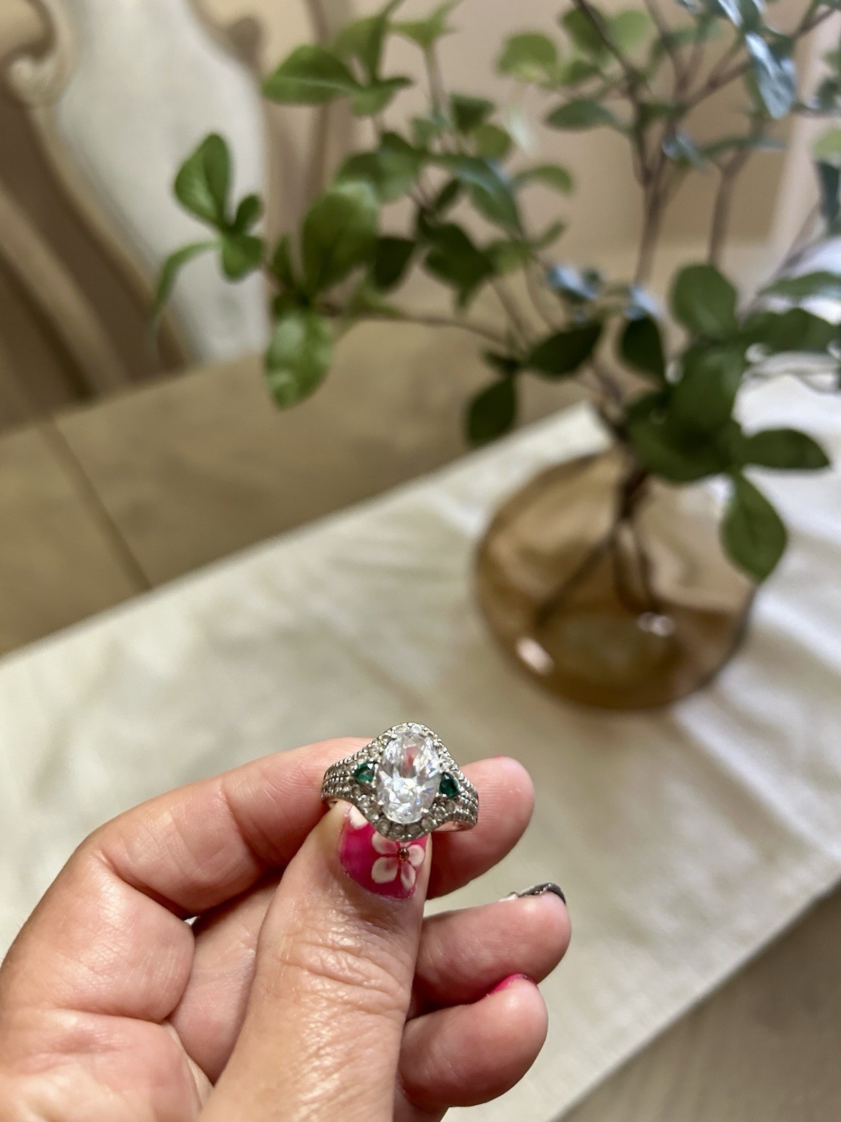 Ross Simons 925 Sterling Silver Emerald & CZ Halo Ring Size 9.5 – 6.0g