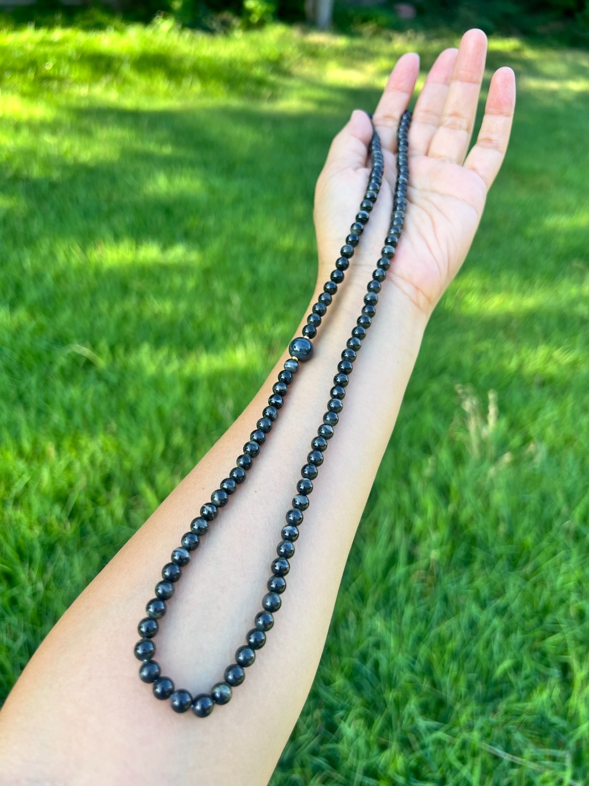 Genuine Qinghua Nephrite Jade 6mm Bead 24.5″ Necklace H56 b
