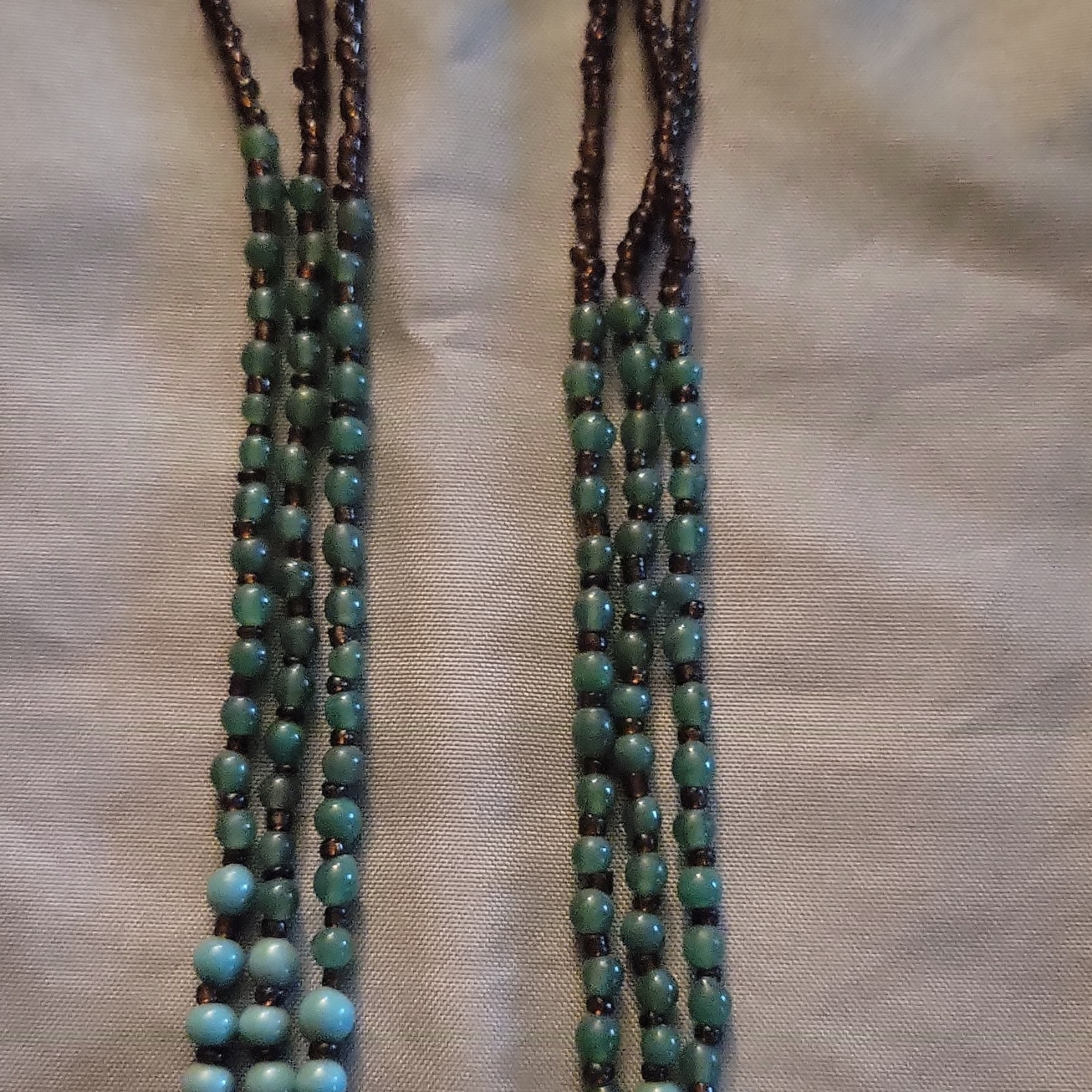 Multi-Strand Blue & Brown Wood Beaded Necklace, Lobster Clasp