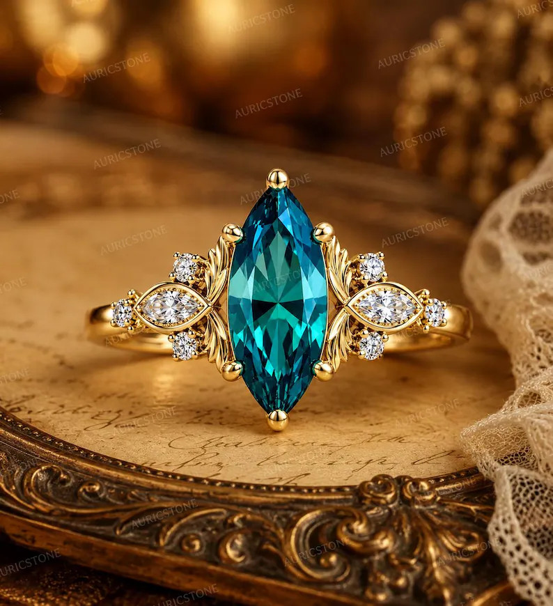 Lab Created Blue Topaz Ring, Base Metal: Brass Finish: Gold Plated, Gift