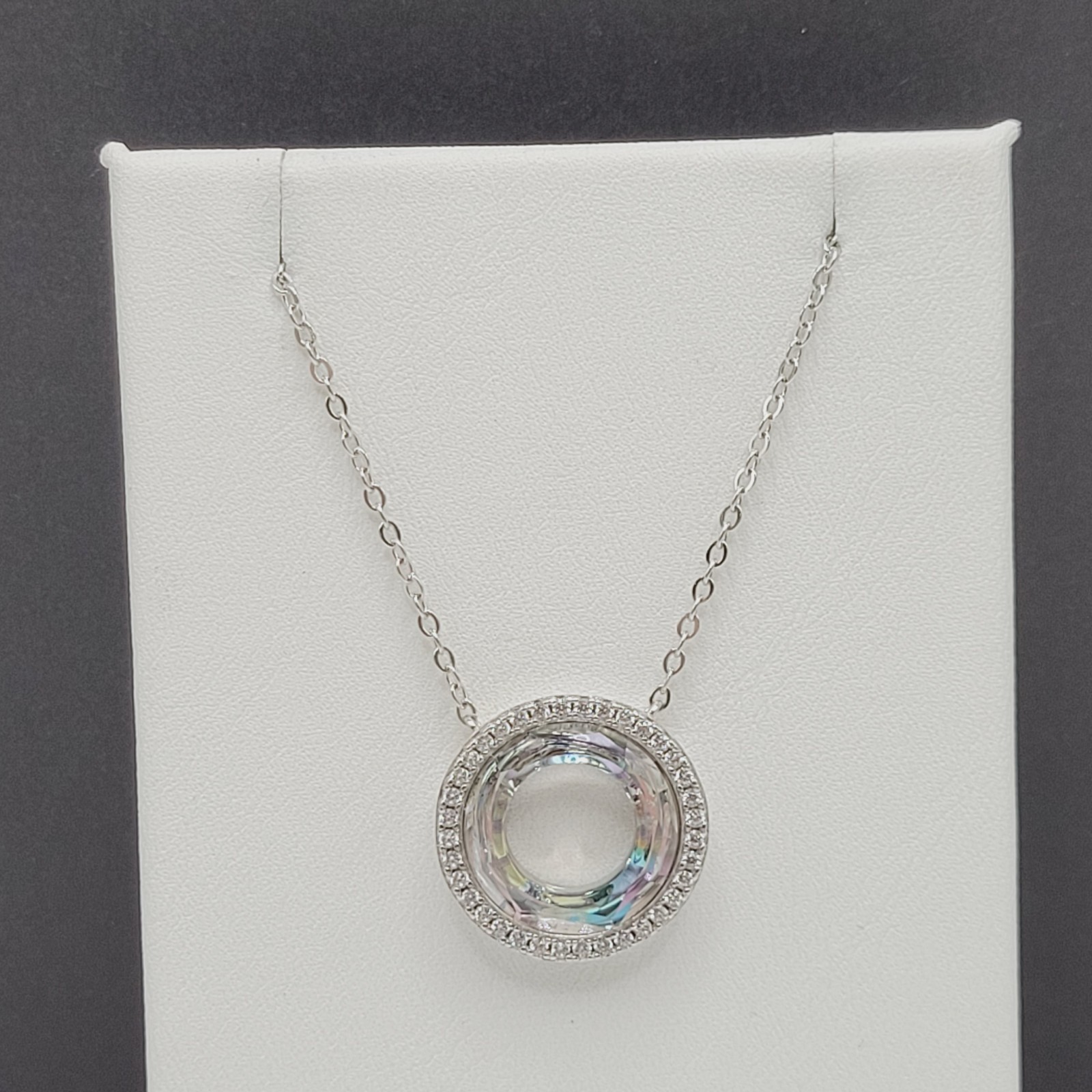 Cosmic Ring Swarovski Elements Crystal Center w Rhinestones 925 Silver Necklace