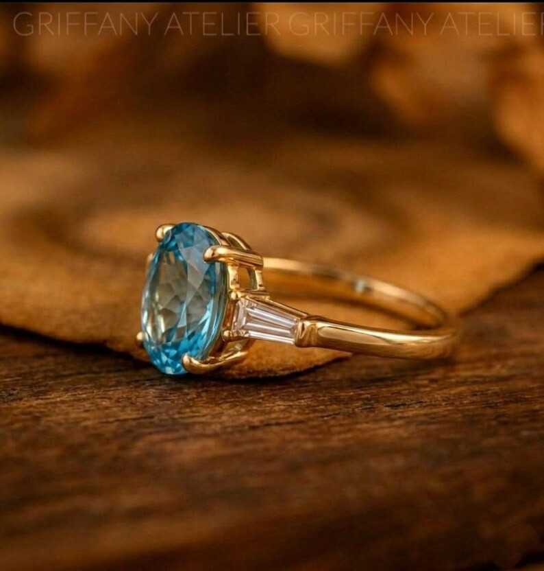 Lab Created Blue Topaz Ring, Base Metal: Brass Finish: Gold Plated, Gift