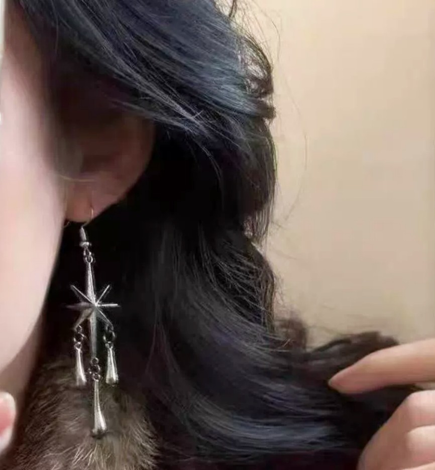Gothic Gun Black North Star with Raindrop Hanging Fashion Alloy Dangle Earrings