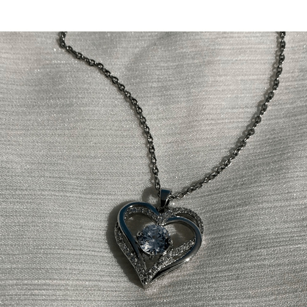 Timeless CZ Diamond Double Heart Pendant Silver Necklace!
