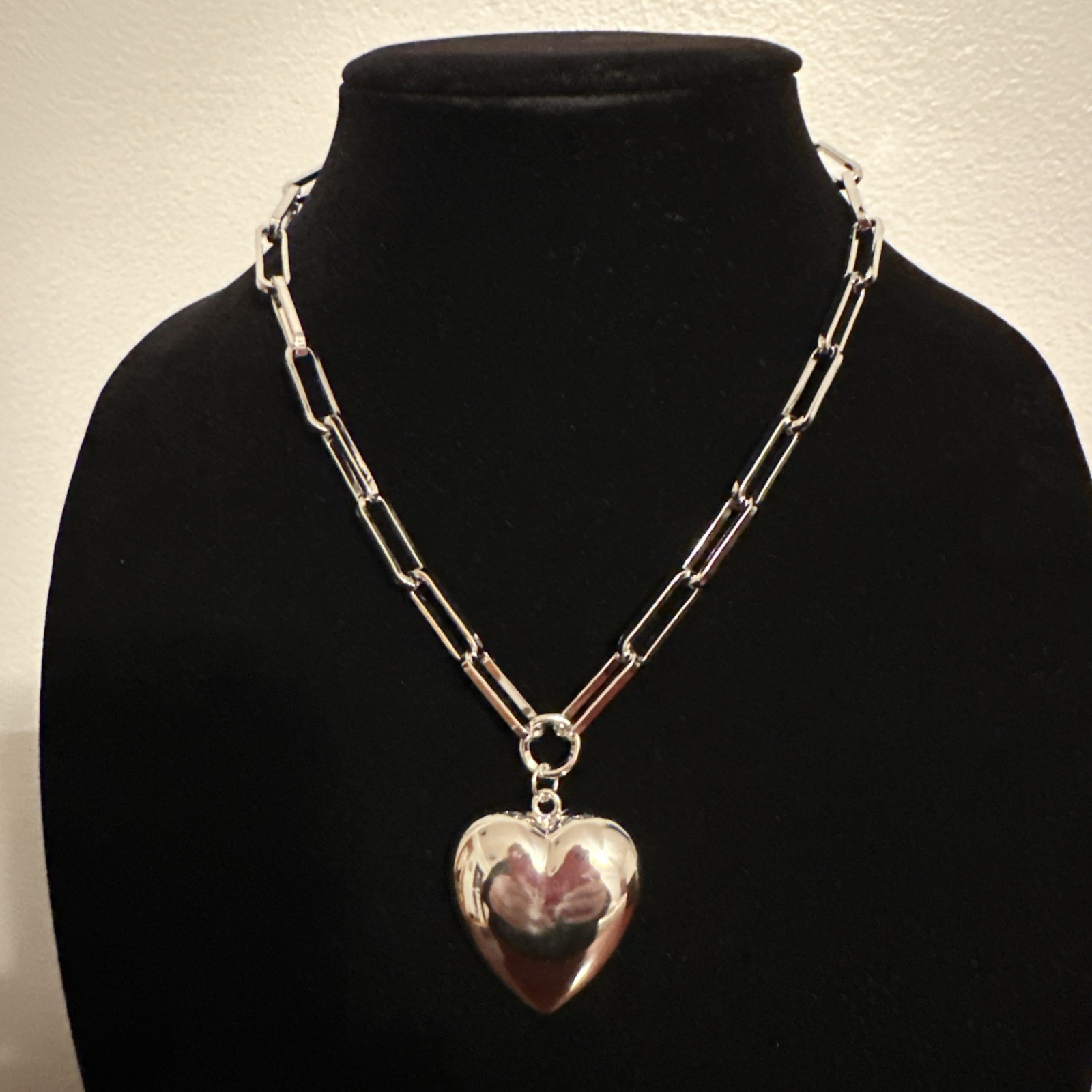 Bellezza Bronze Paperclip Chain Heart Drop Necklace, 20”