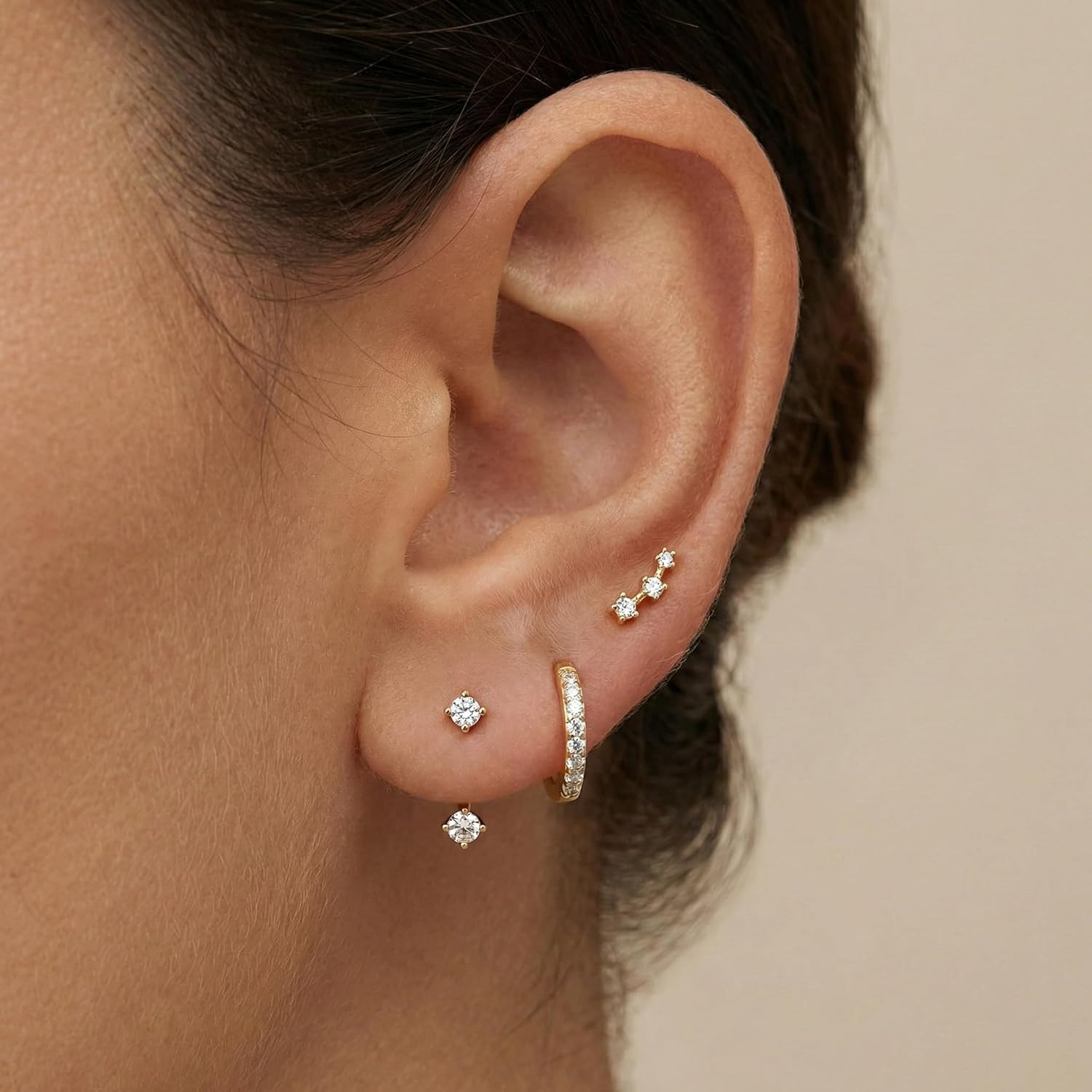 3 Pairs Dainty Small Earrings Set for Women Trendy, Birthstone Stud Huggie Hoop