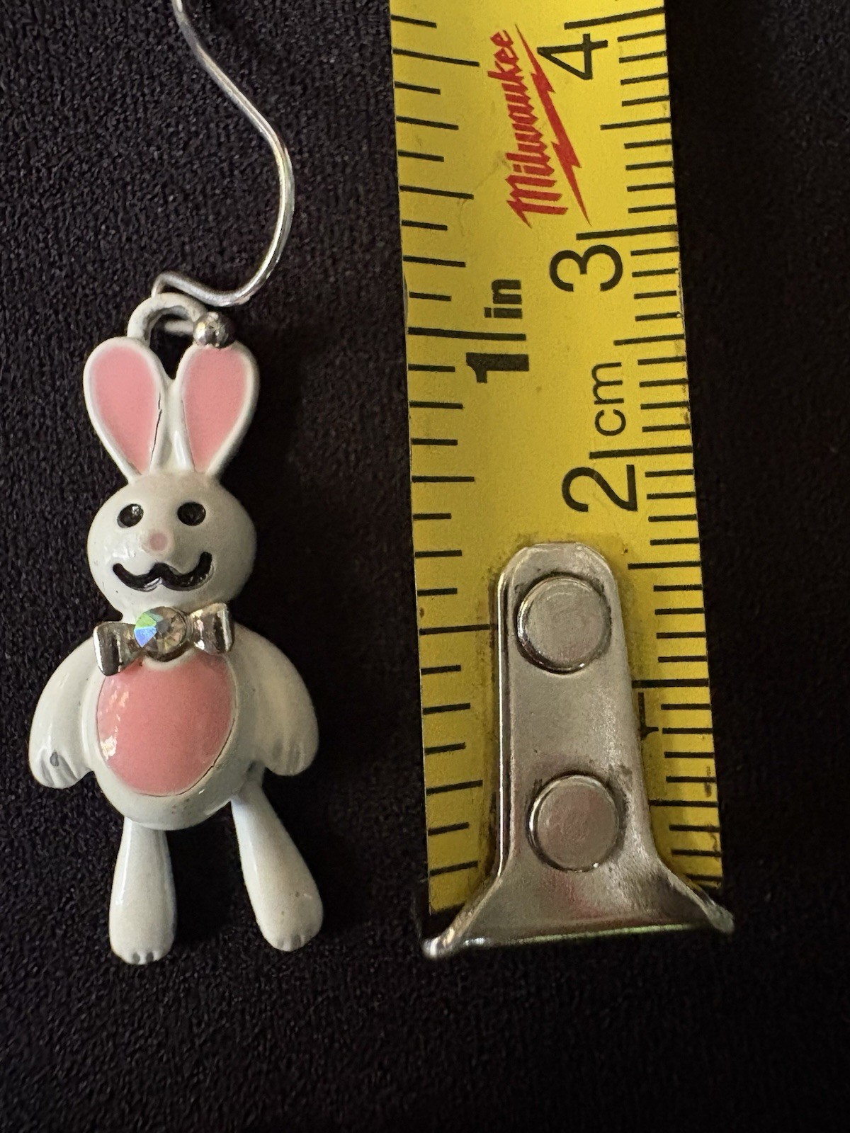 Pink & White Bunny and Heart dangle hook earrings set, metal/plastic