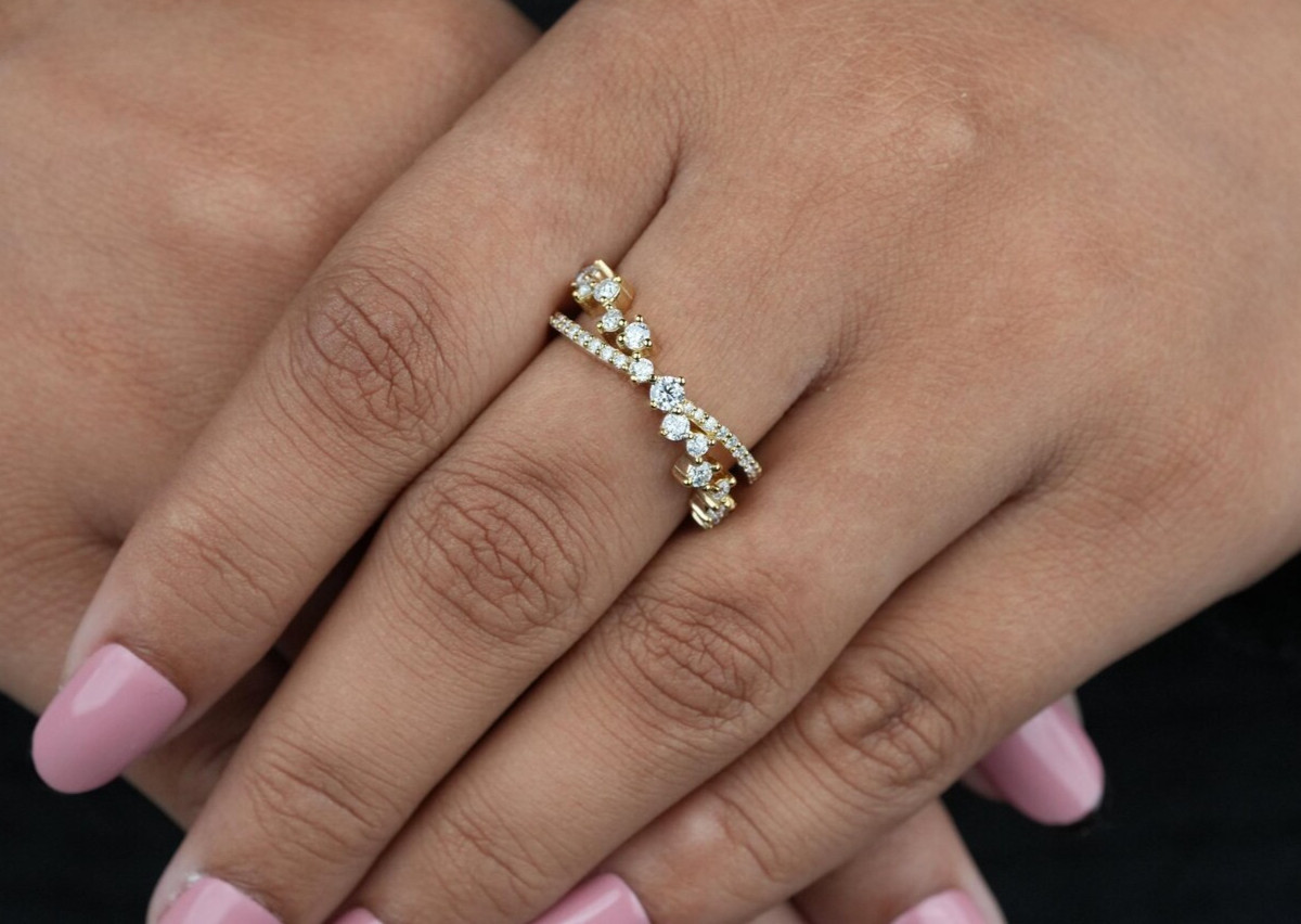 1Ct Round Simulated Diamond Wedding Criss Cross Band Ring 14k Yellow Gold Plated