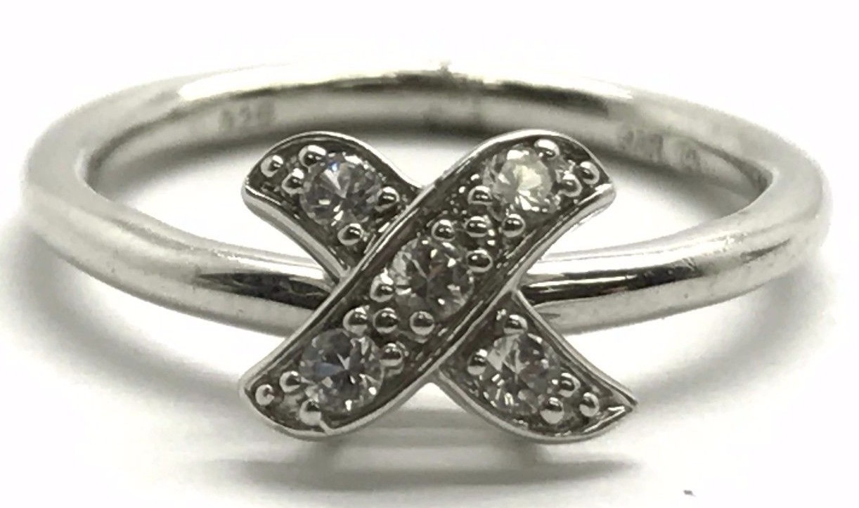 Sterling Silver Cubic Zirconia CZ X Spinning Petite Elegant Cocktail Ring Size 7