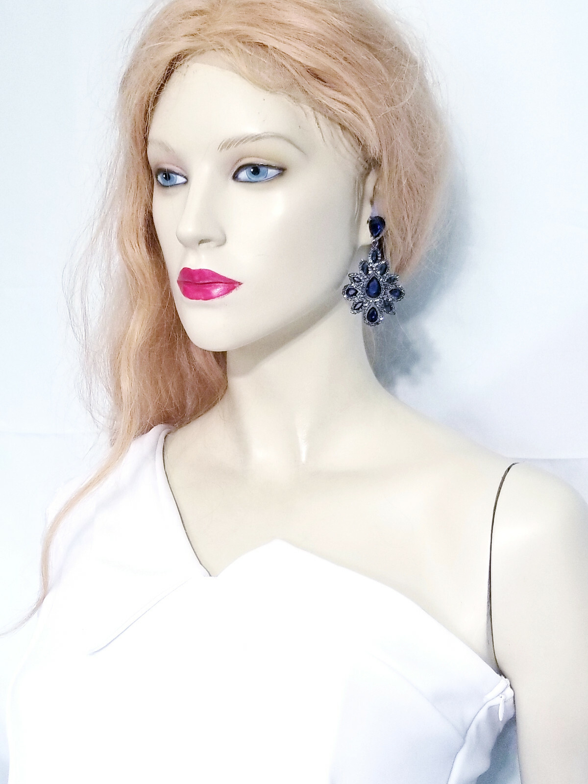 Montana Blue Gray Rhinestone Chandelier Earrings Bridal Prom 2.8 inch