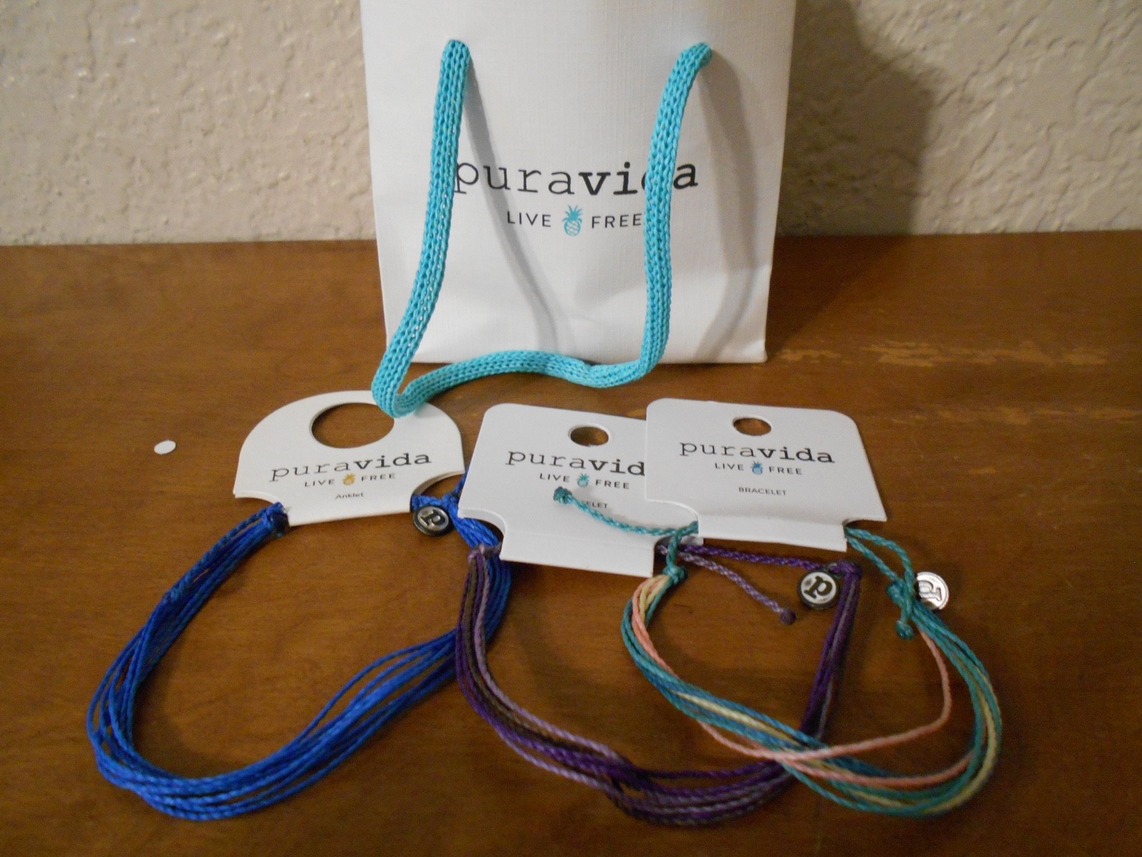 Pura Vida Live Free Original Multi-Strand Multicolor Anklets Bracelets Set of 3