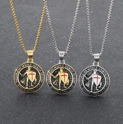 Inspirational Religious Armor of God Templar Necklace (Includes 24″ Chain)