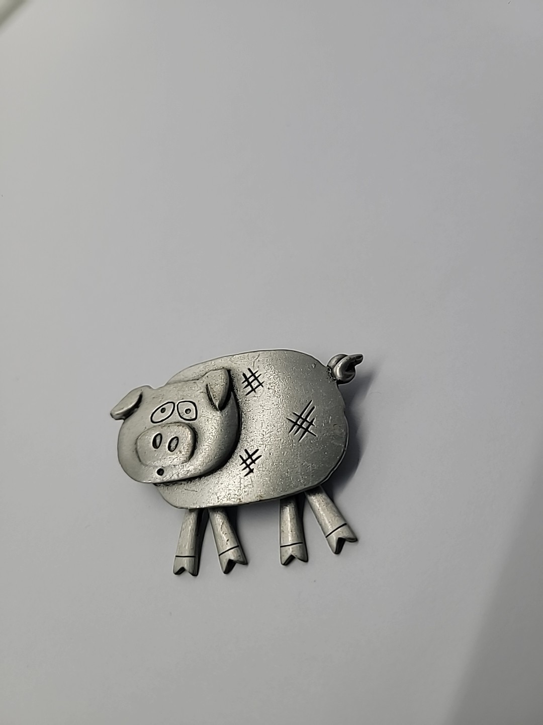 Vintage JJ Jonette Pig Brooch Silver Tone Dangle Articulated Legs Farm Animal