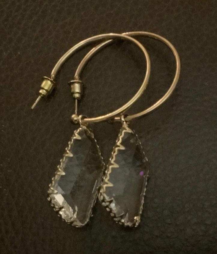 Anthropologie Clear Hoop Crystal Earrings Transparent Stud Gold Geometric Boho