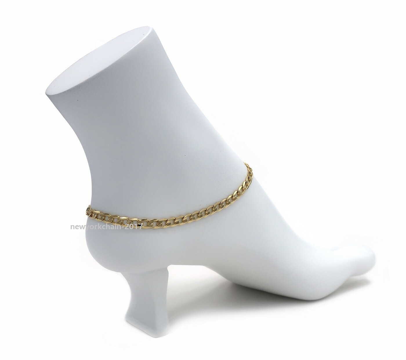 ITALIAN CUBAN LINK CHAIN ANKLET 5mm 10″ ANKLE BRACELET 14K GOLD PLATED