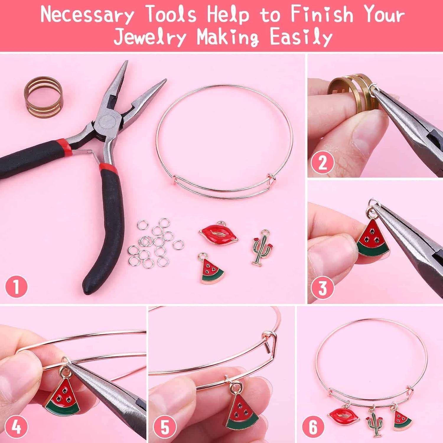 300Pcs Charm Bangle Bracelets Making Kit with Expandable Bangles, Charms, Jum…