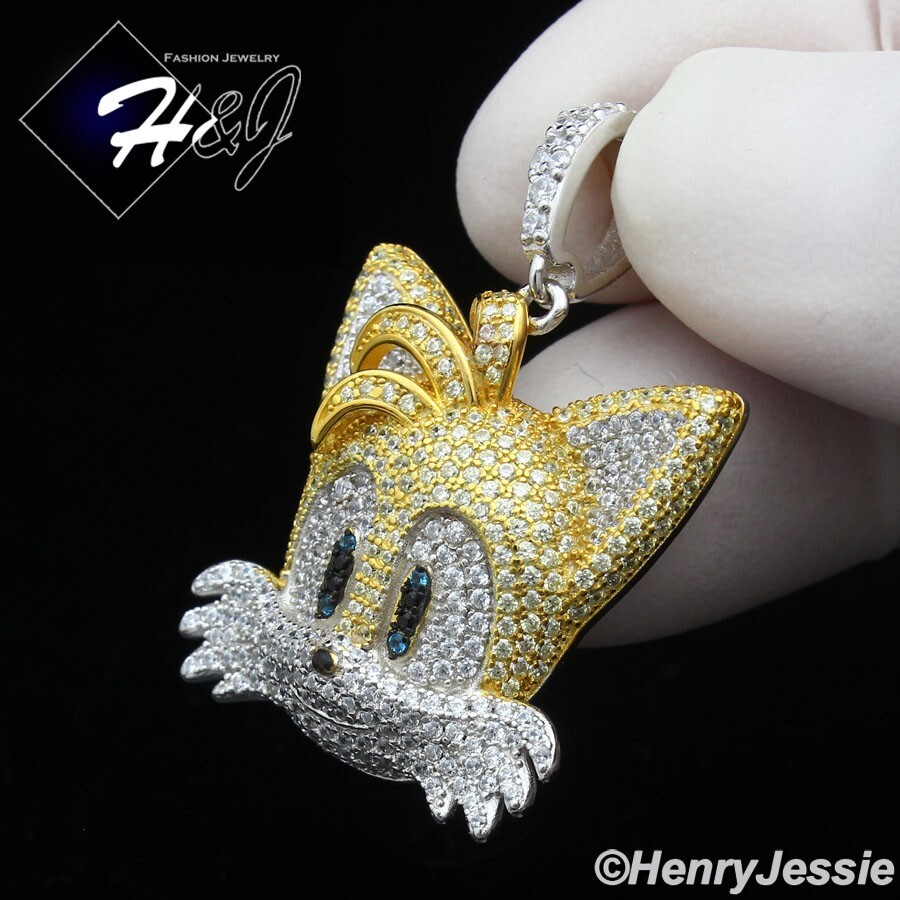 925 STERLING SILVER FULL ICY BLING CZ SONIC MILES TAILS PROWER PENDANT*SP399