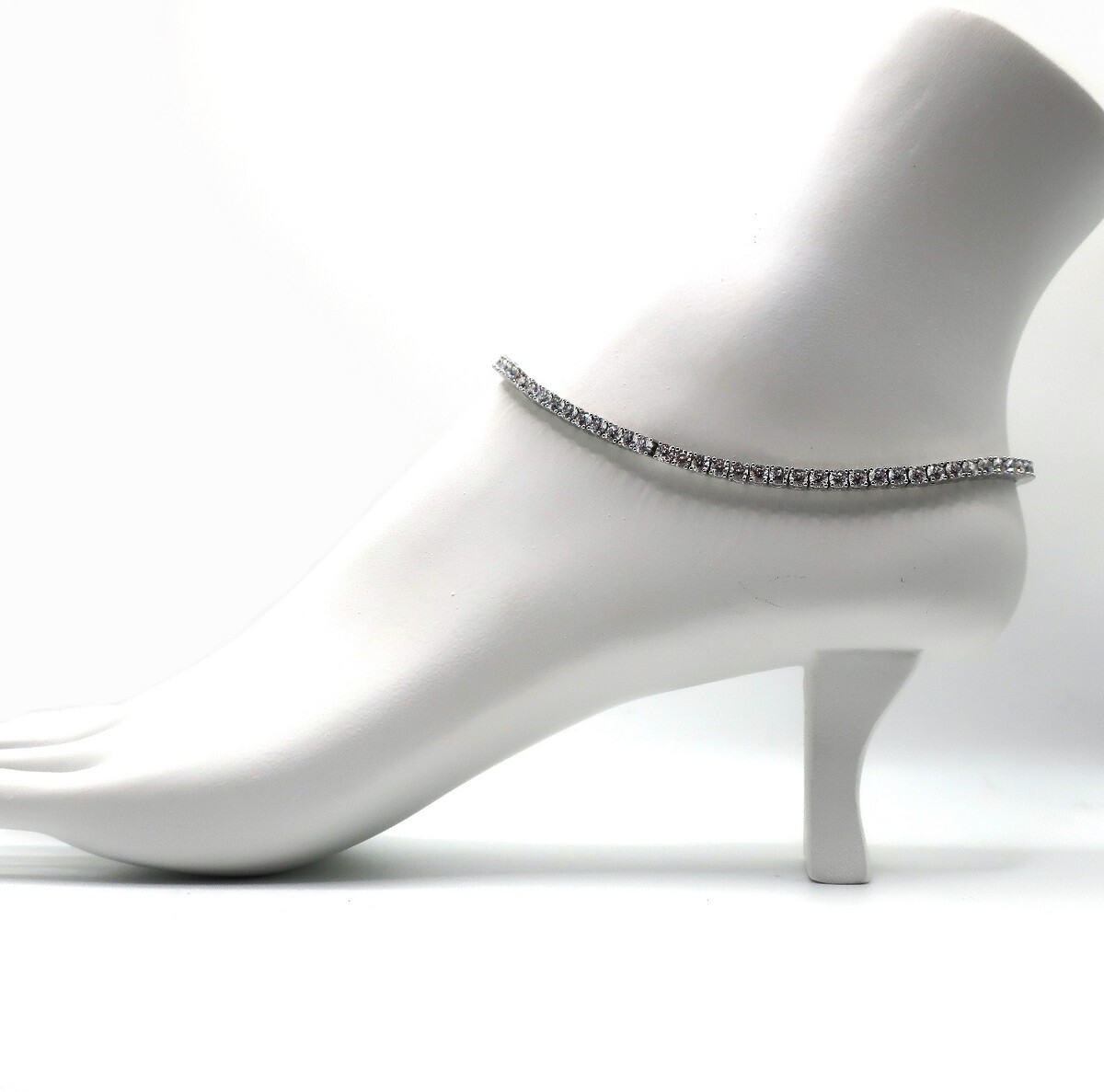 3mm 12″ Cubic Zirconia Tennis Chain Anklet CZ Ankle Bracelet White Rhodium Plate