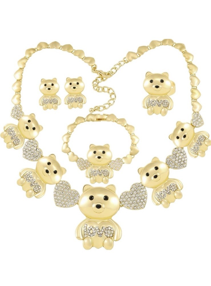 XOXO Gold Plated & Filled Cute Bear Jewelry Set for Women: Bride Bridesmaid