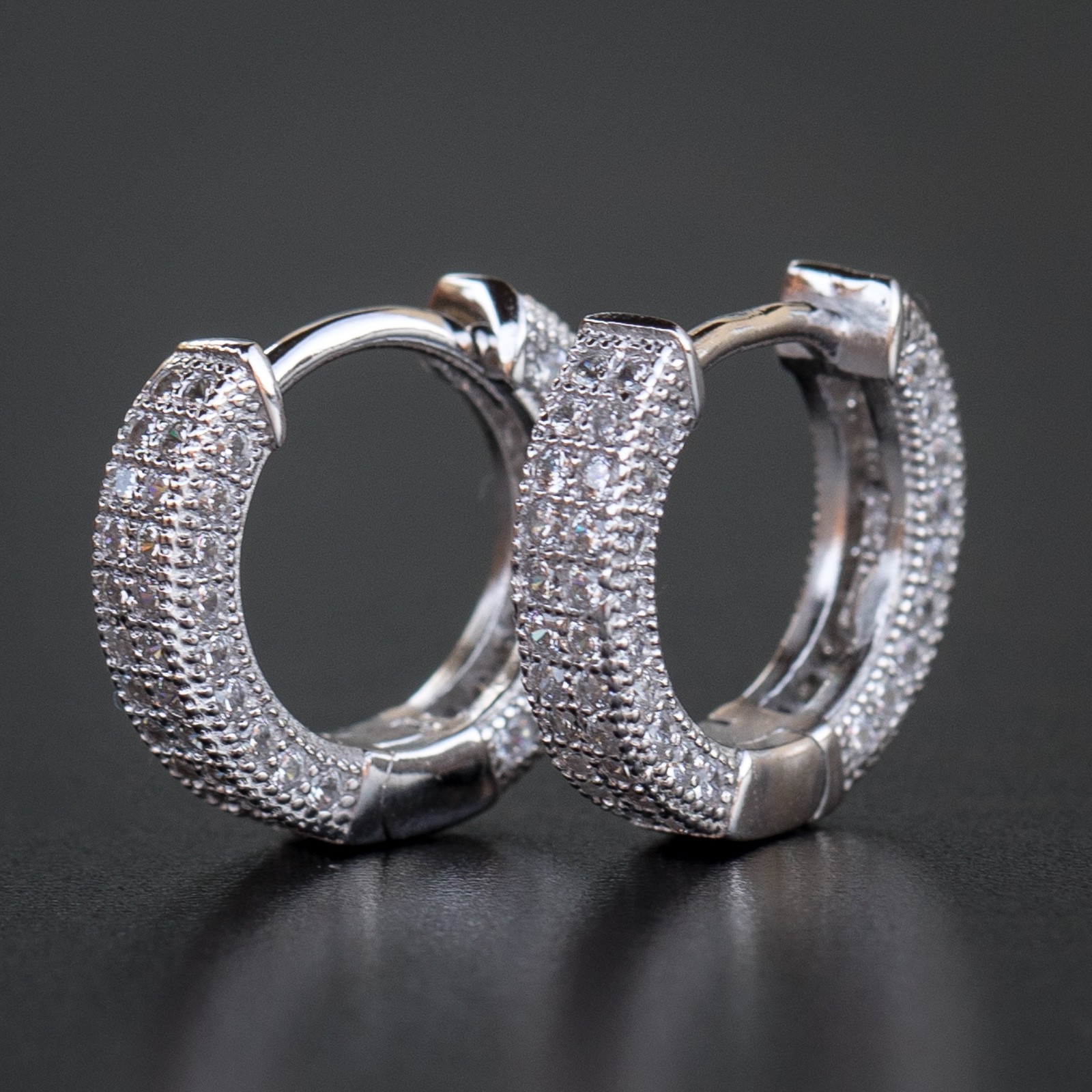 High Quality Mens Small Cz Fully Iced Hoops Sterling Silver Clip Hoop Earrings