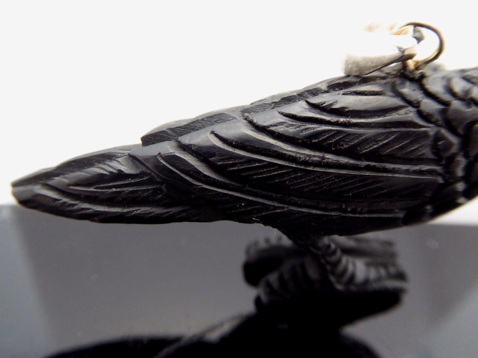 Black Crow Water Buffalo Horn Sterling Silver 3D Bird Pendant Talisman Necklace