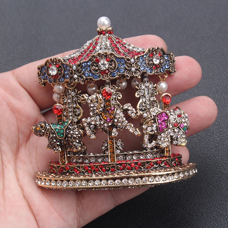 Animals Carousel Pearl Tassel Brooches Jewelry