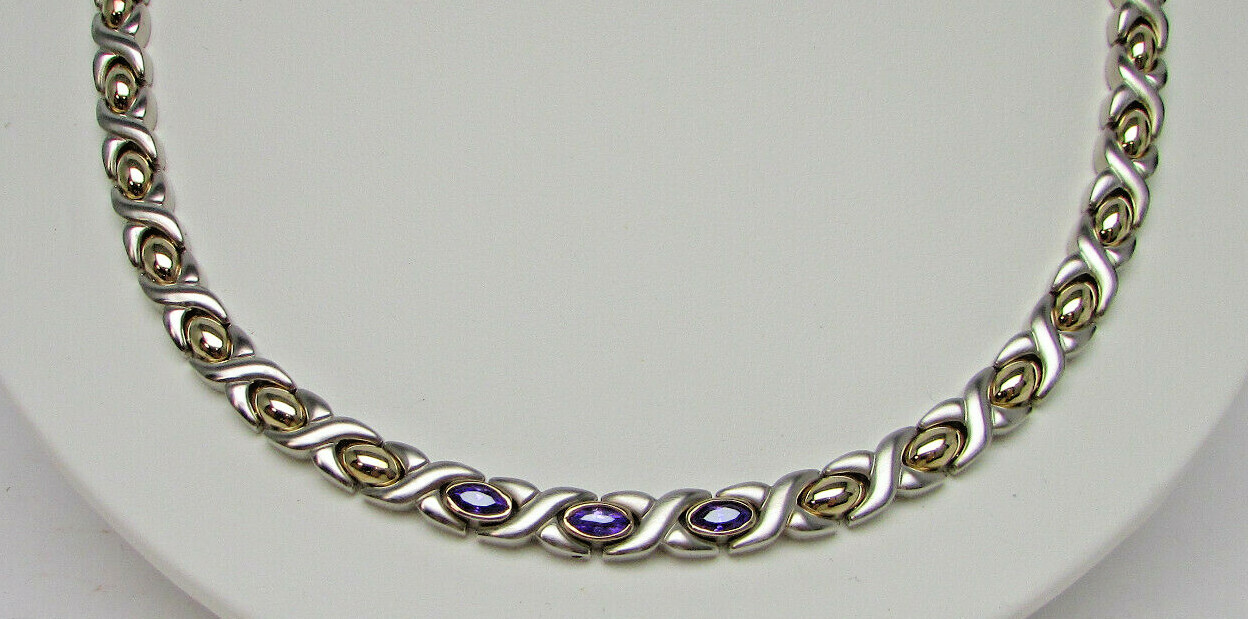 Allison Reed Gold&Silver Twisted Strand Necklace w/ Purple Garnets, Open Box New