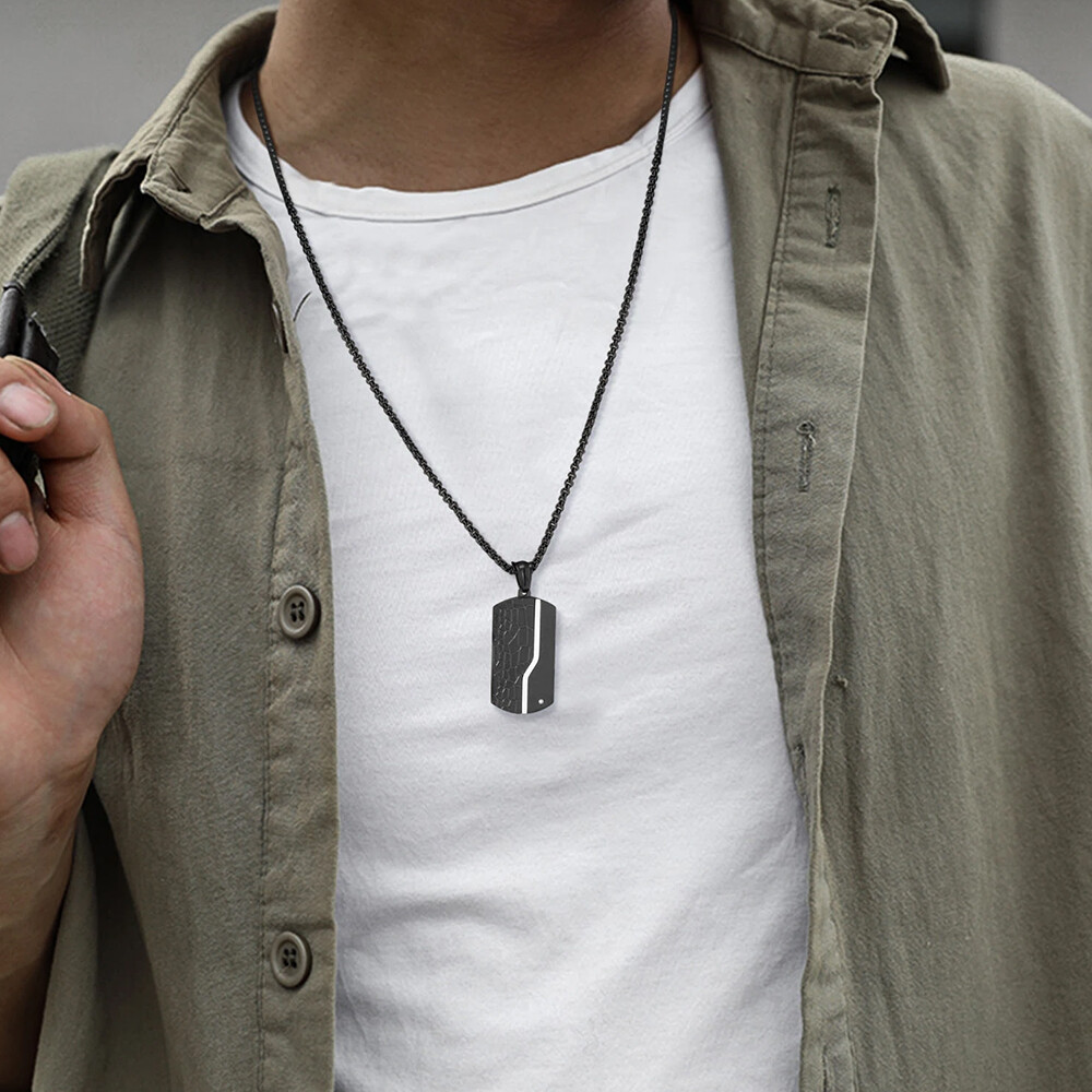 Silver Black Stainless Steel Dog Tag Pendant Necklace Military Box Chain Jewelry