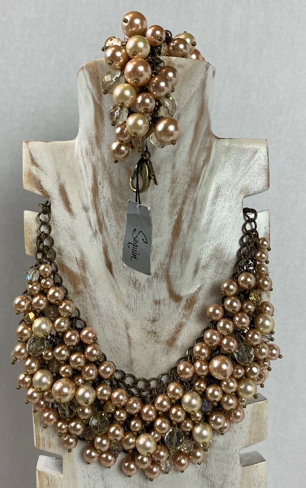 Sequin Brand Necklace & Bracelet Rose Gold Multi Colors Glass Beads Dangles
