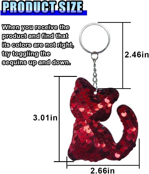 Sparkly Cat Sequin Keychain for Car Keys, Cute Glitter Kitty Keyrin Color: Red