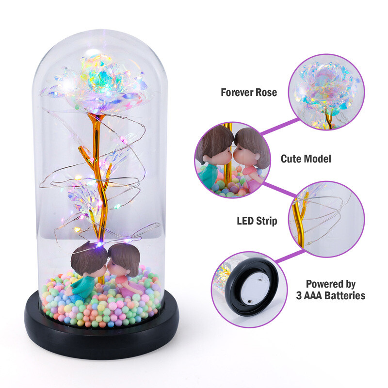 Galaxy Rose Forever Flower in Dome Glass LED Light Valentine’S Day Birthday Gift
