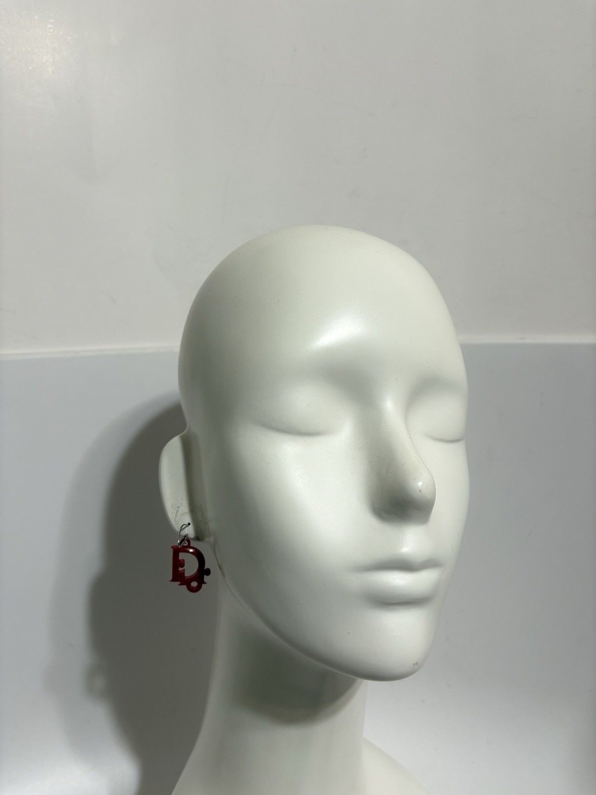 Vtg Christian Dior by John Galliano Red Plastic Logo Earrings