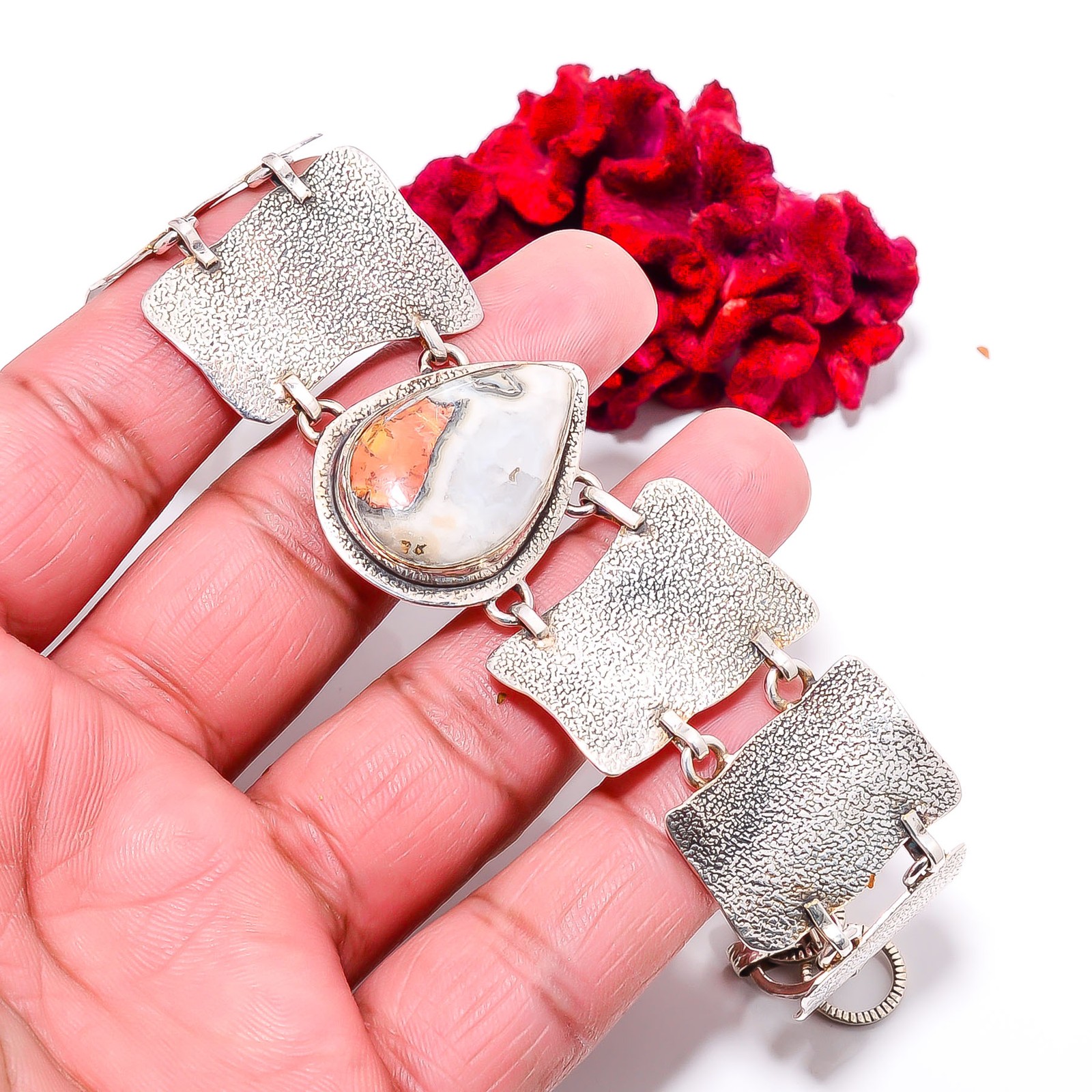 Malingano Jasper – Indonesia 925 Sterling Textured Silver Bracelet 8.99″ B84326