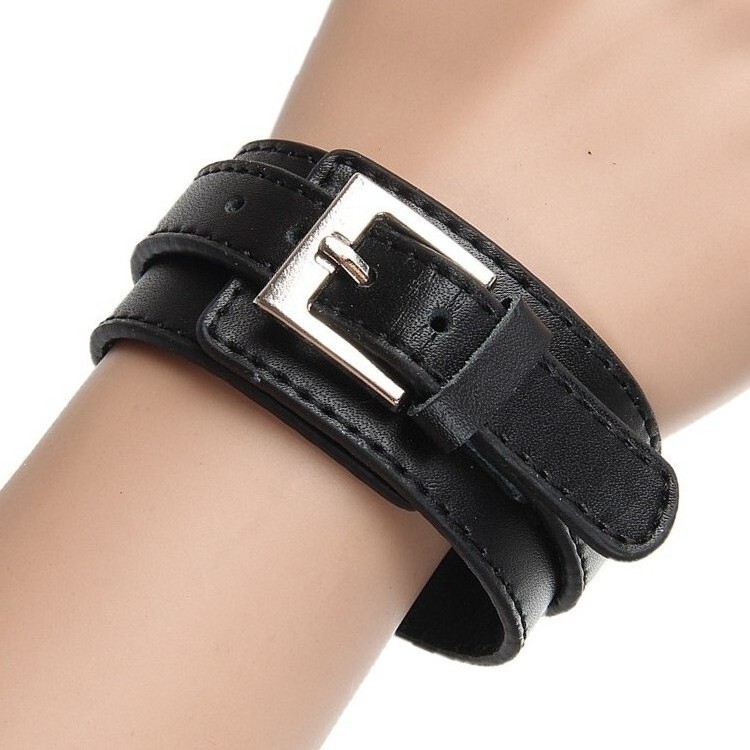 Men Leather Bracelet Adjustable Punk Wide Wrist Wrap Cuff Wristband Bangle Strap