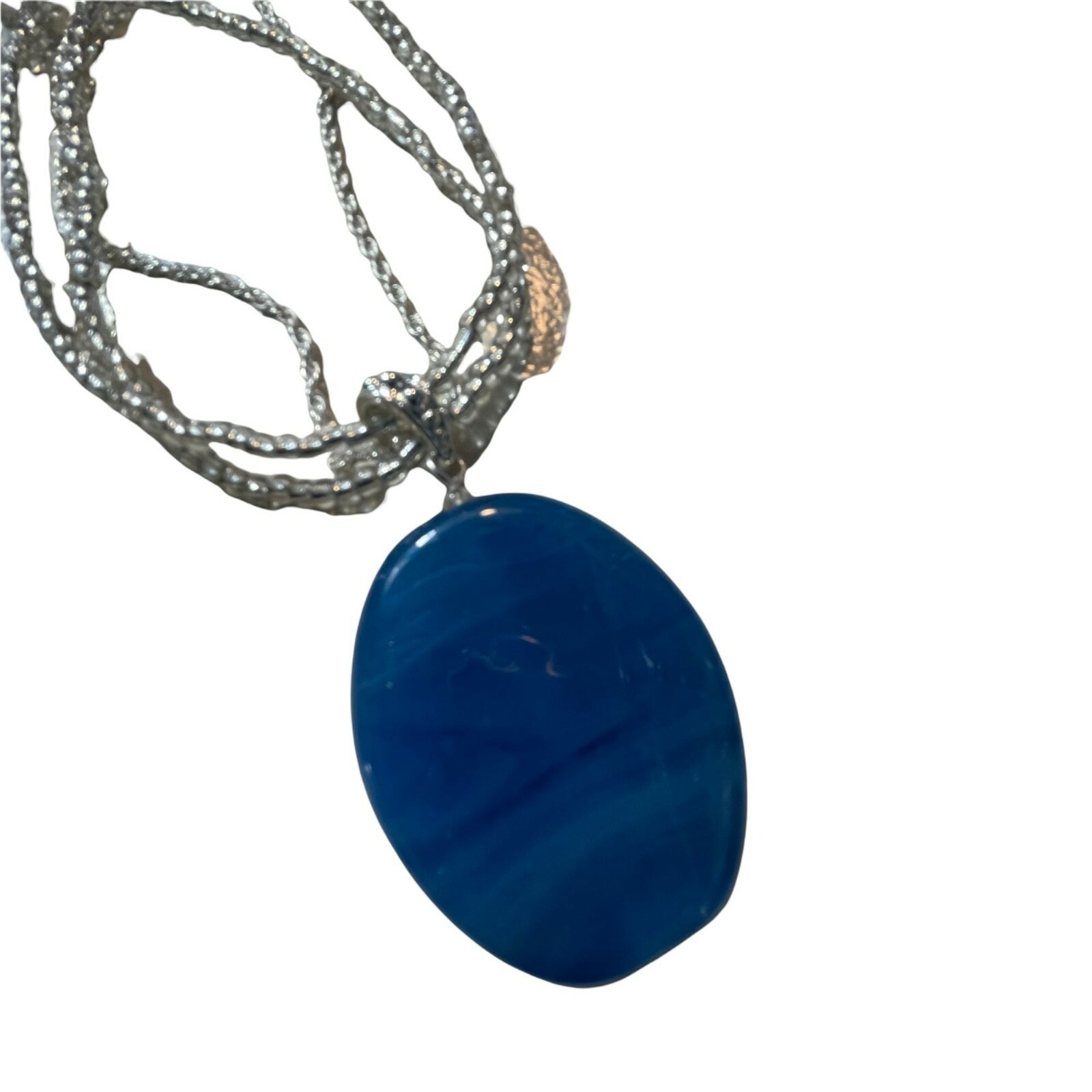 Avon Oval Pendant Drop Necklace Blue Silver 2007