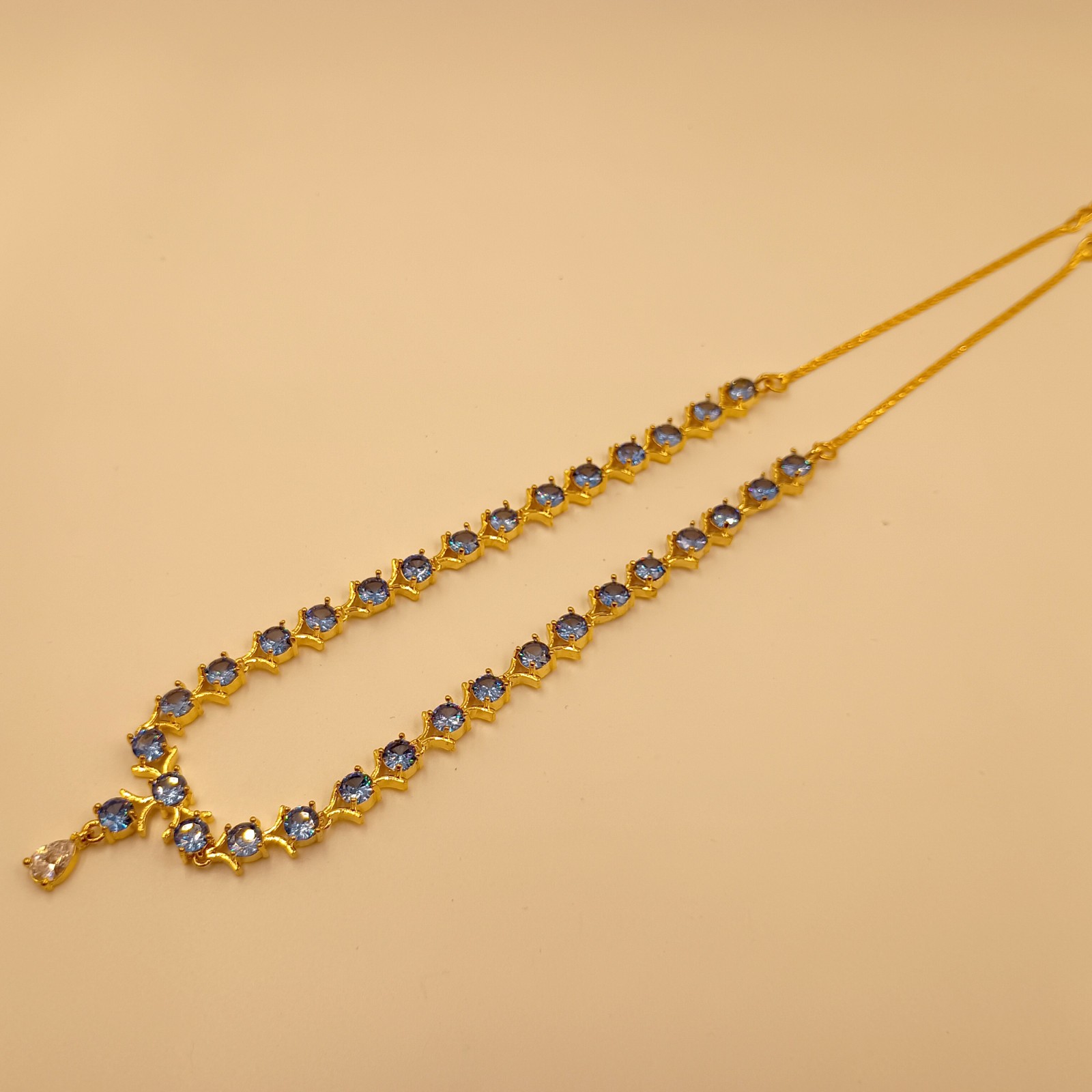 Tanzanite Round Stone Choker Necklace 22k Gold Plated Handmade Indian Style