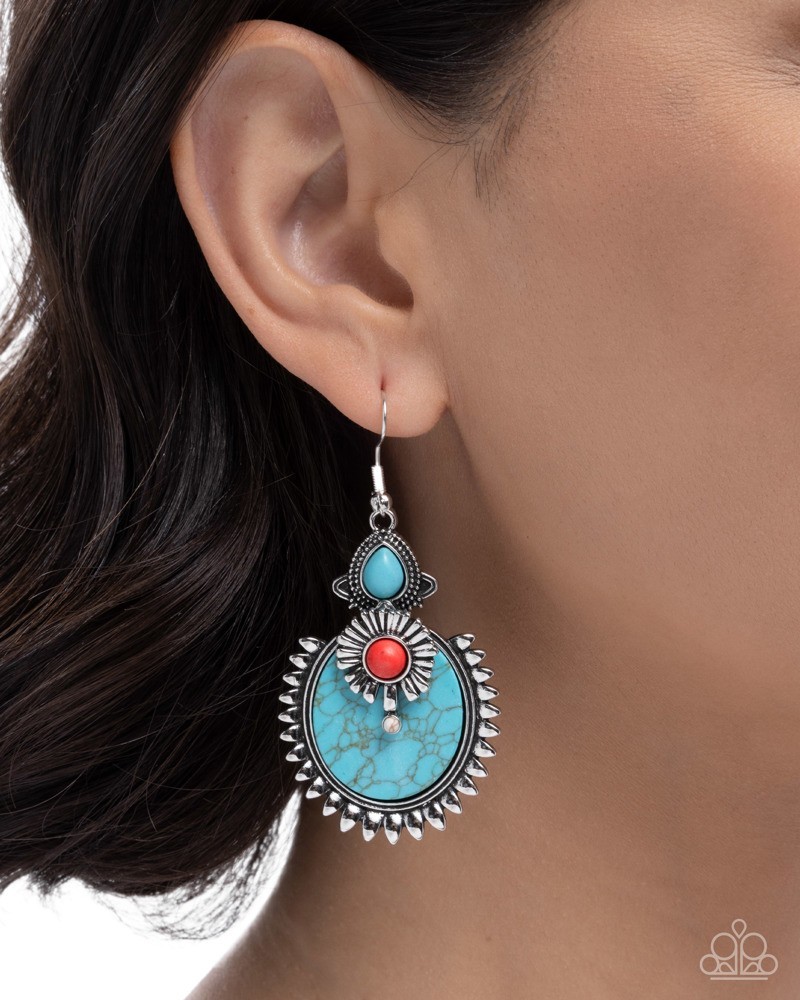 Paparazzi Robust Rampage – Multi – Turquoise & Red Stone – Sunflower – Earrings
