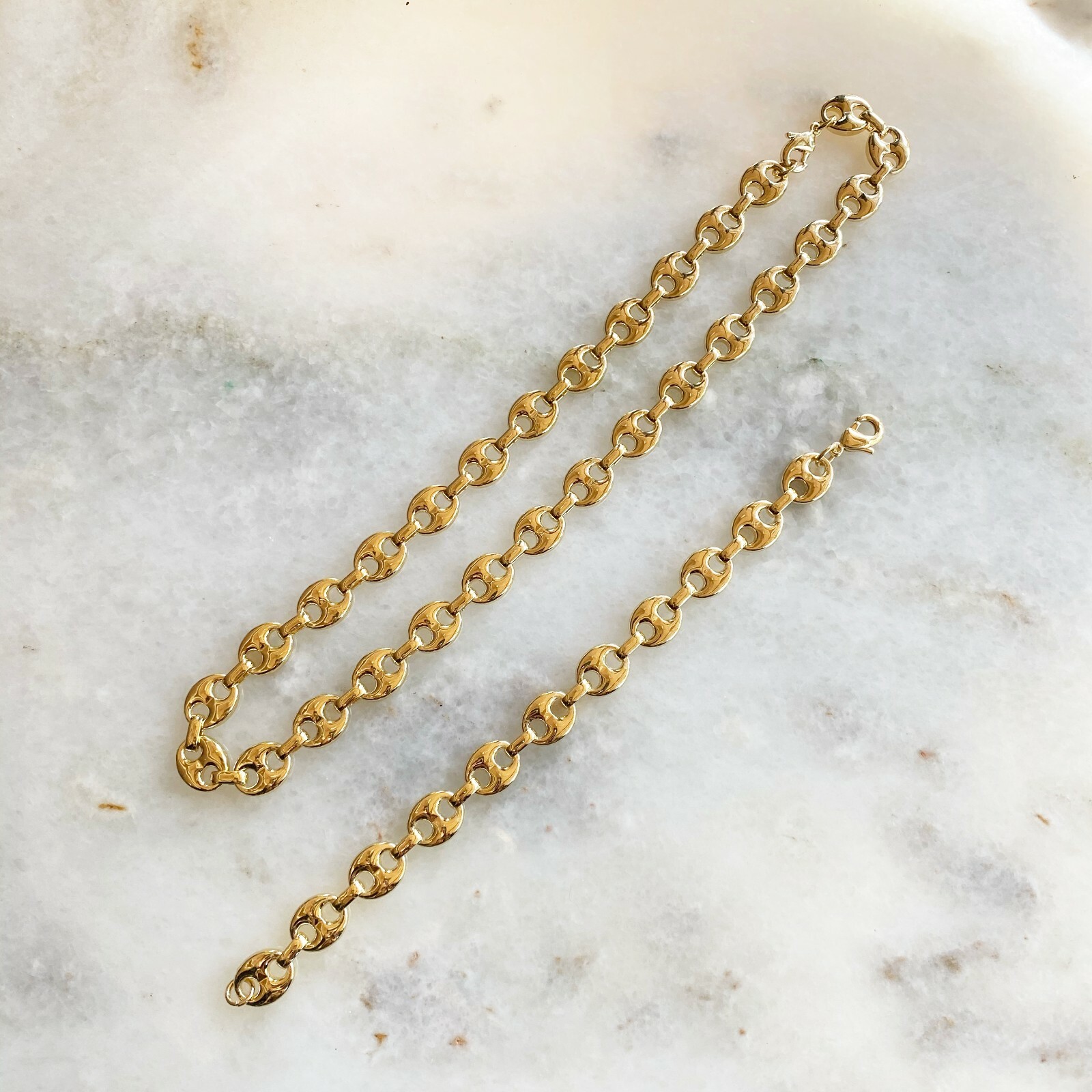 18K Gold Filled 10mm Puffed Anchor Mariner Link 20″Chain Necklace, Unisex, Layer