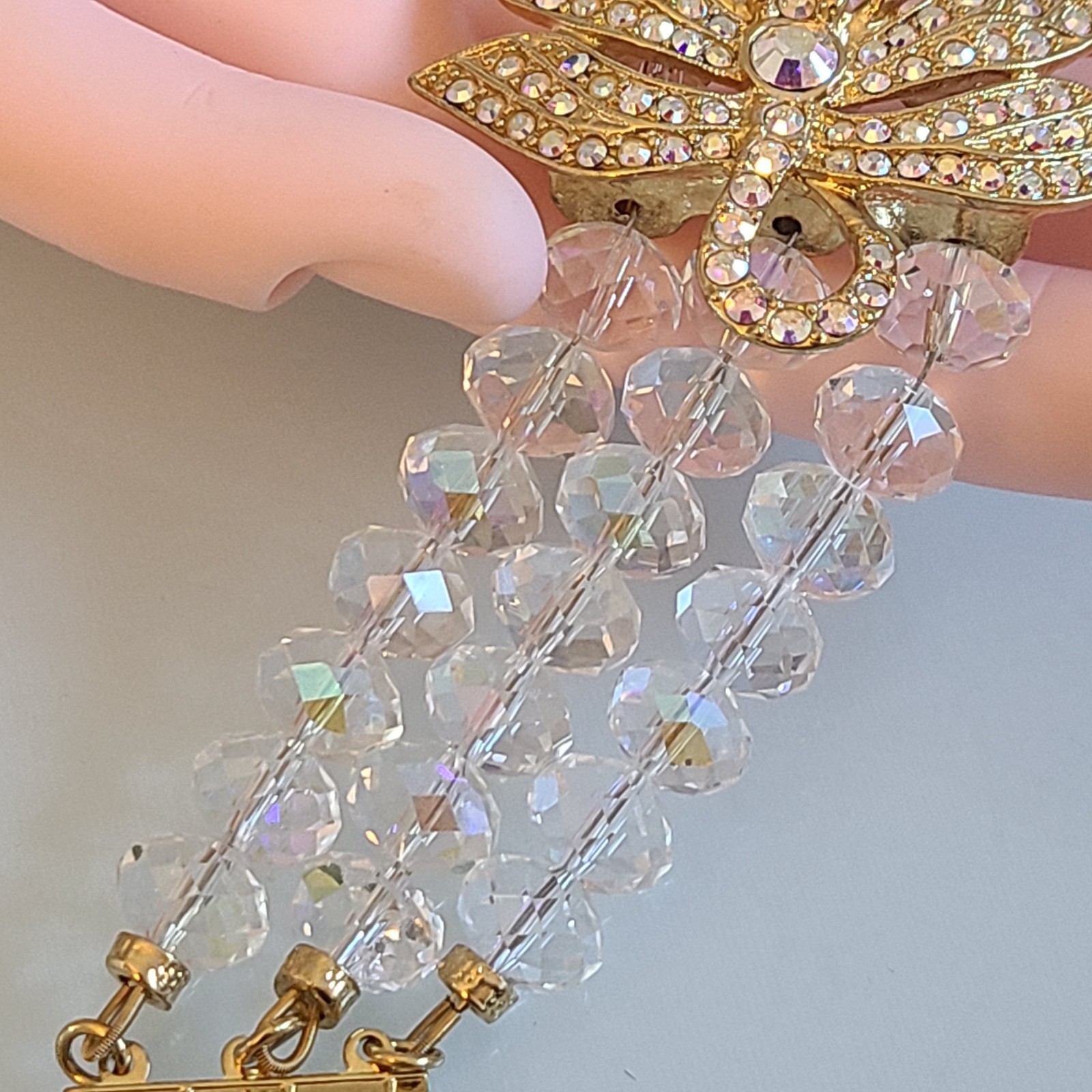 SALE Kirks Folly Dragonfly Desire 3 Strand Crystal Bracelet CLEAR AB’S 9 IN WOW