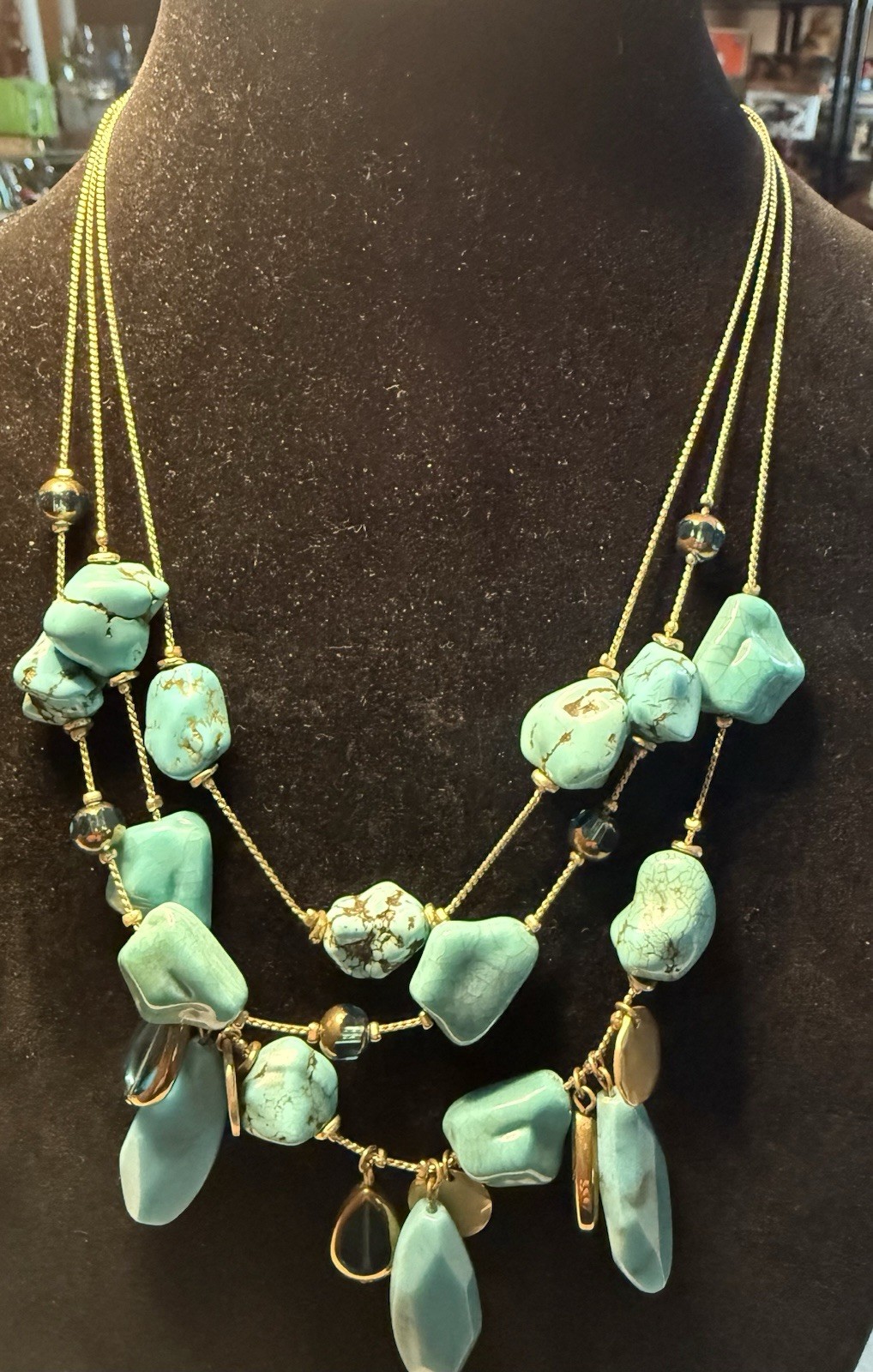 Chico’s Lot Of 2 Faux-Turquoise/ Beaded Necklace Mixed Multi-Strand Boho Tribal