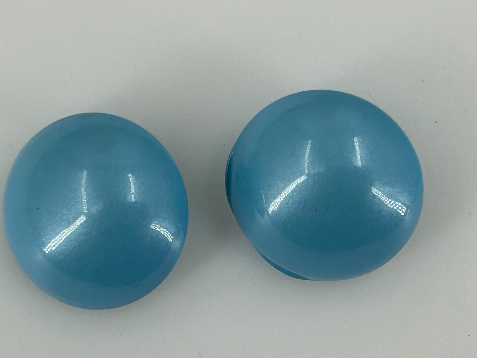 Vintage Blue Enamel Dome Button Clip On Earrings 1 Inch Round Metal